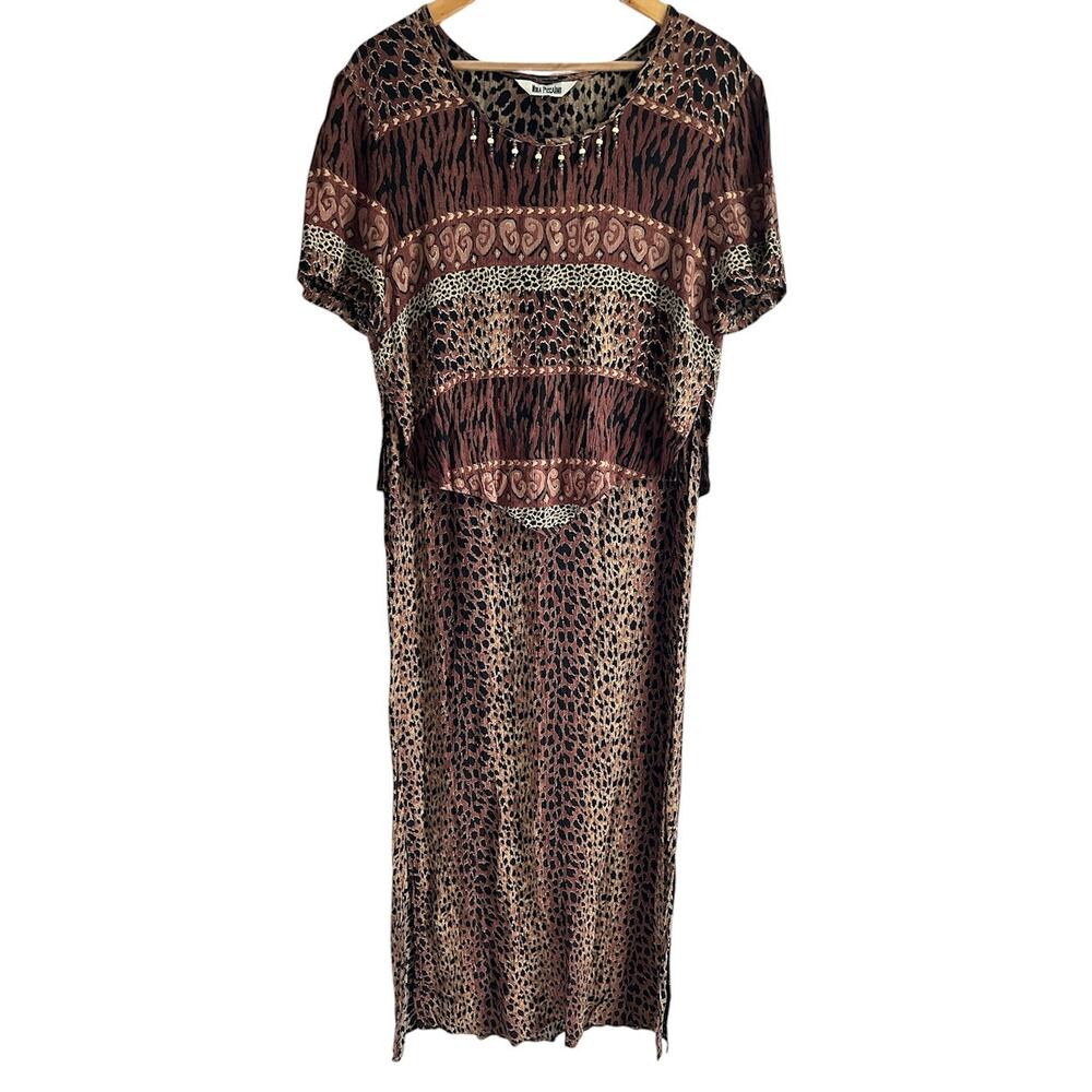 Vintage Nina Piccalino Size ML Maxi Boho Animal Print Safari Dress